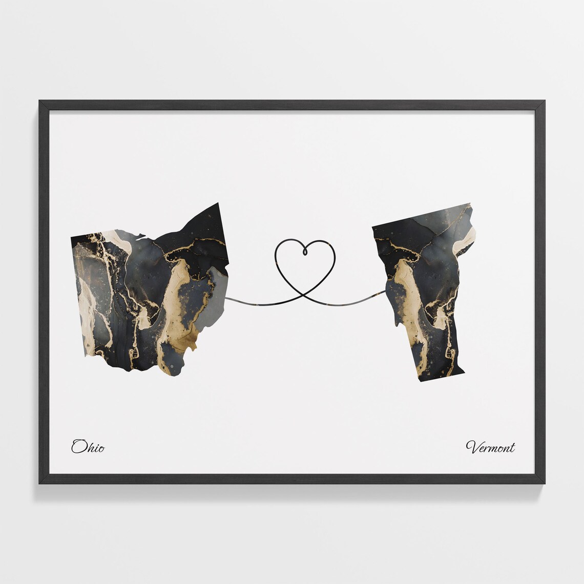 Ohio to Vermont Map Travel Poster Print