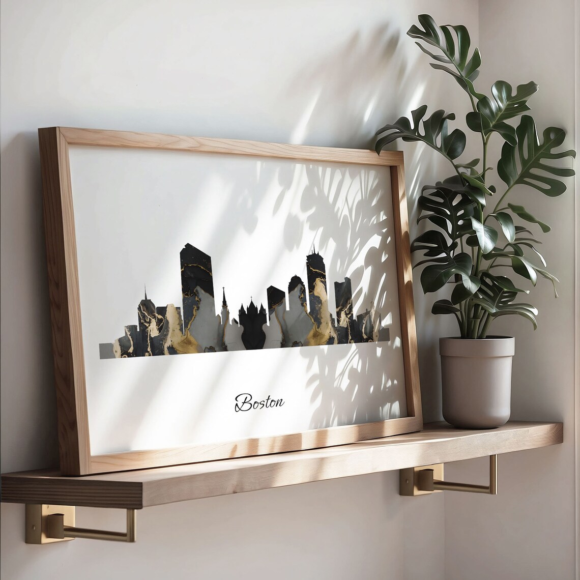 Boston USA Black Gold Marble Skyline Silhouette Cityscape Poster - Image 3