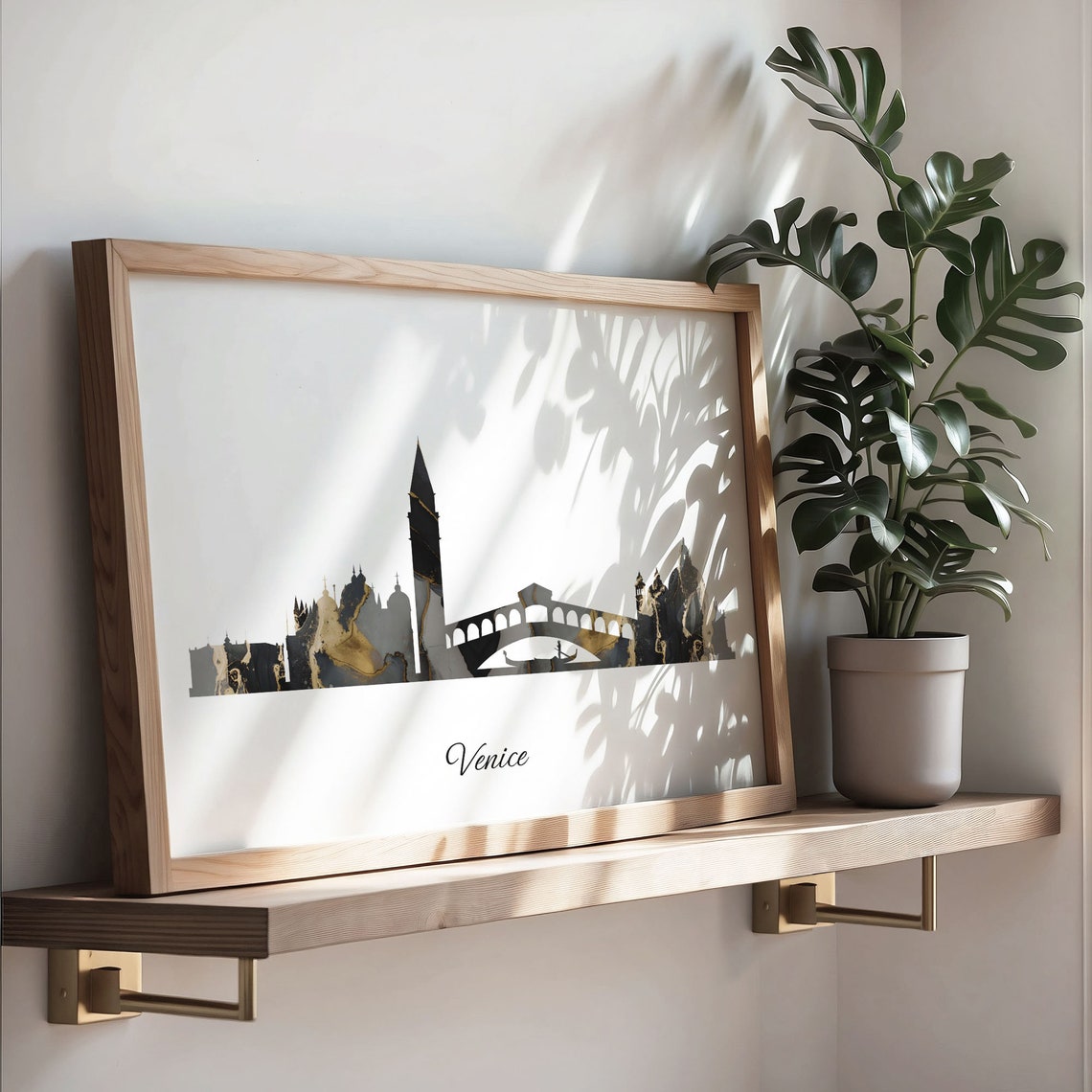 Venice Skyline Minimalist Black Gold Marble Cityscape Art Poster - Image 3