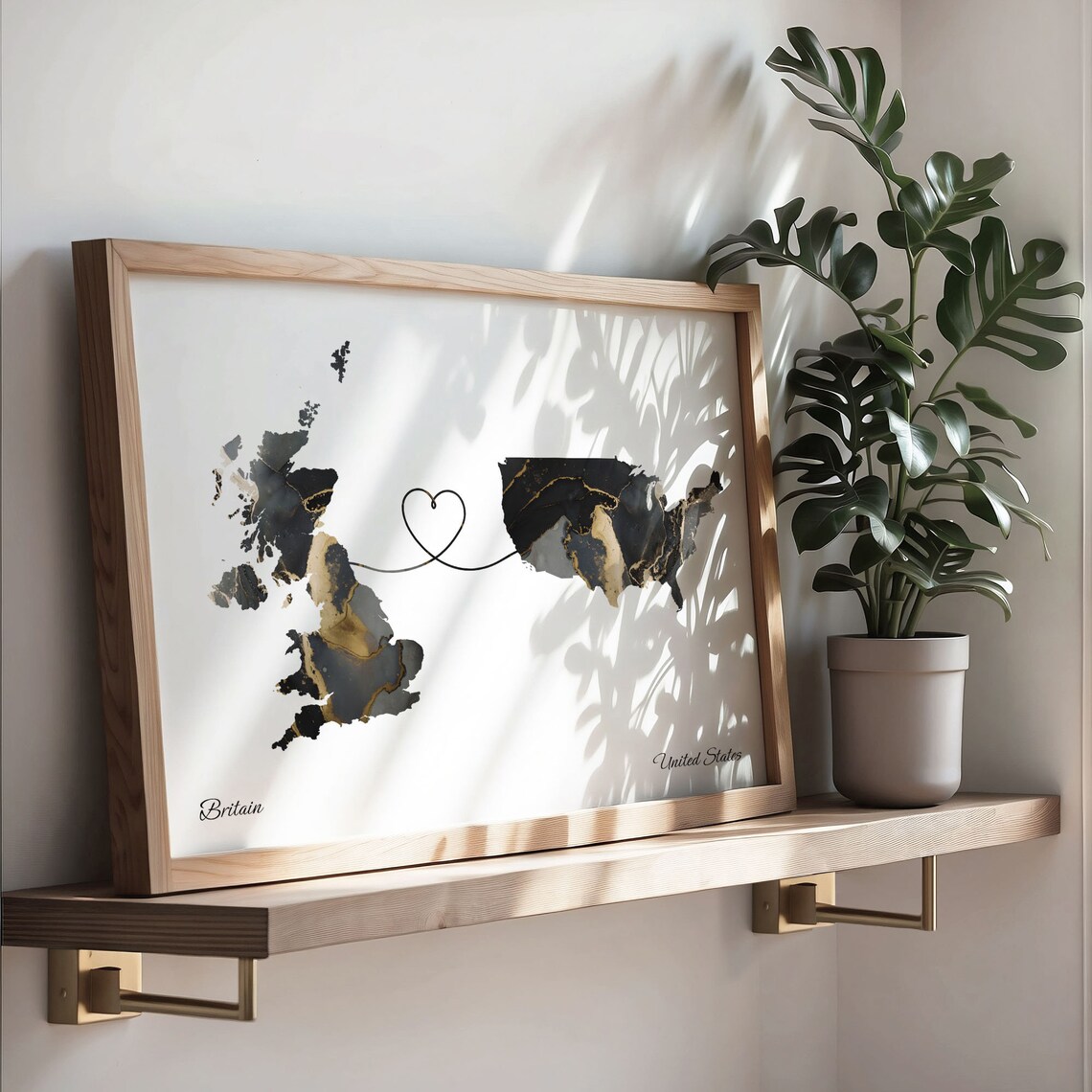 Britain and United States Heart Connection Black and Gold Marble Poster - Image 3
