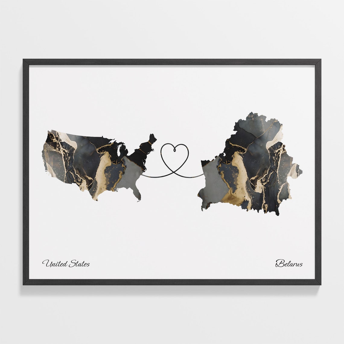 United States Belarus Love Heart Marble Map Long Distance Poster