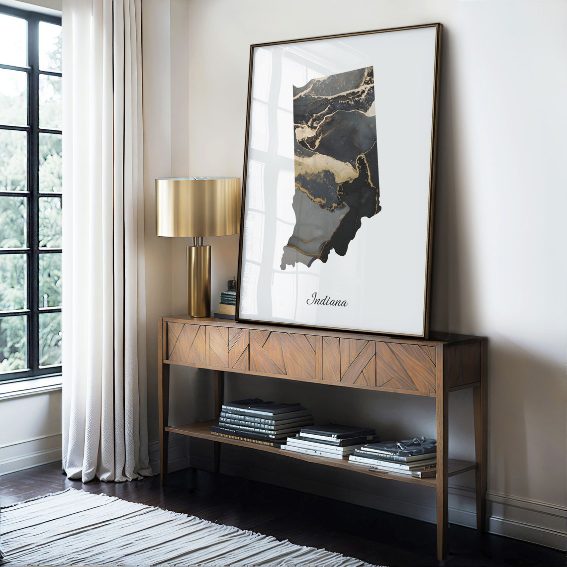 Indiana Black and Gold Marble Silhouette State Map Art Poster - Image 4