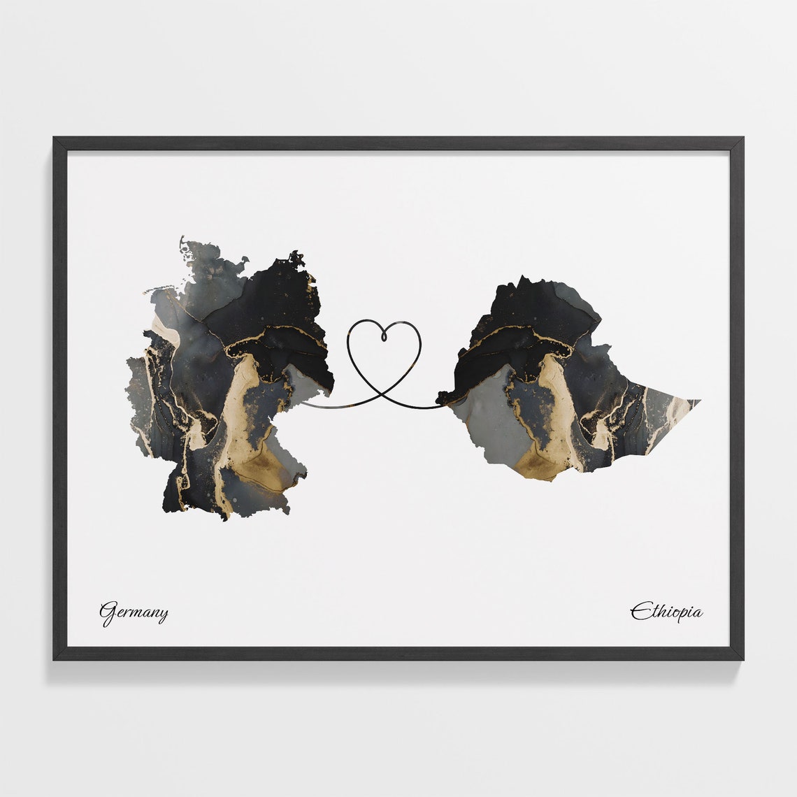 Germany and Ethiopia Heart Connection Black and Gold Marble Poster
