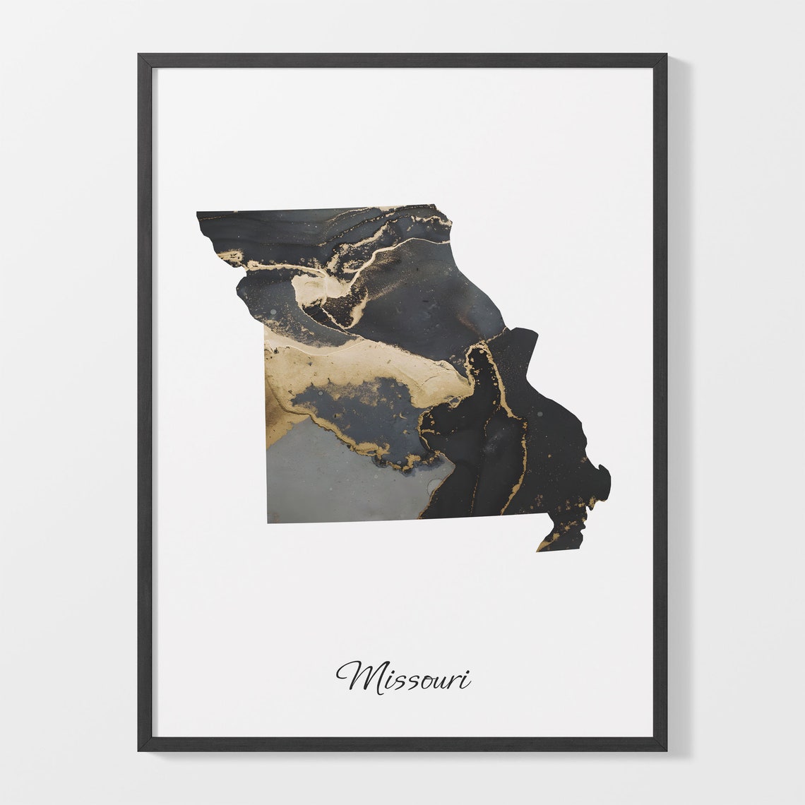Missouri Black And Gold Marble Map Minimalist Elegant Art Poster