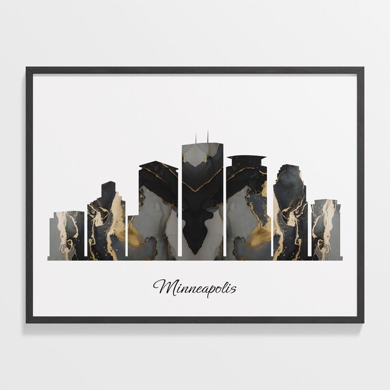 Minneapolis USA Marble Skyline Black Gold Minimalist Cityscape Poster