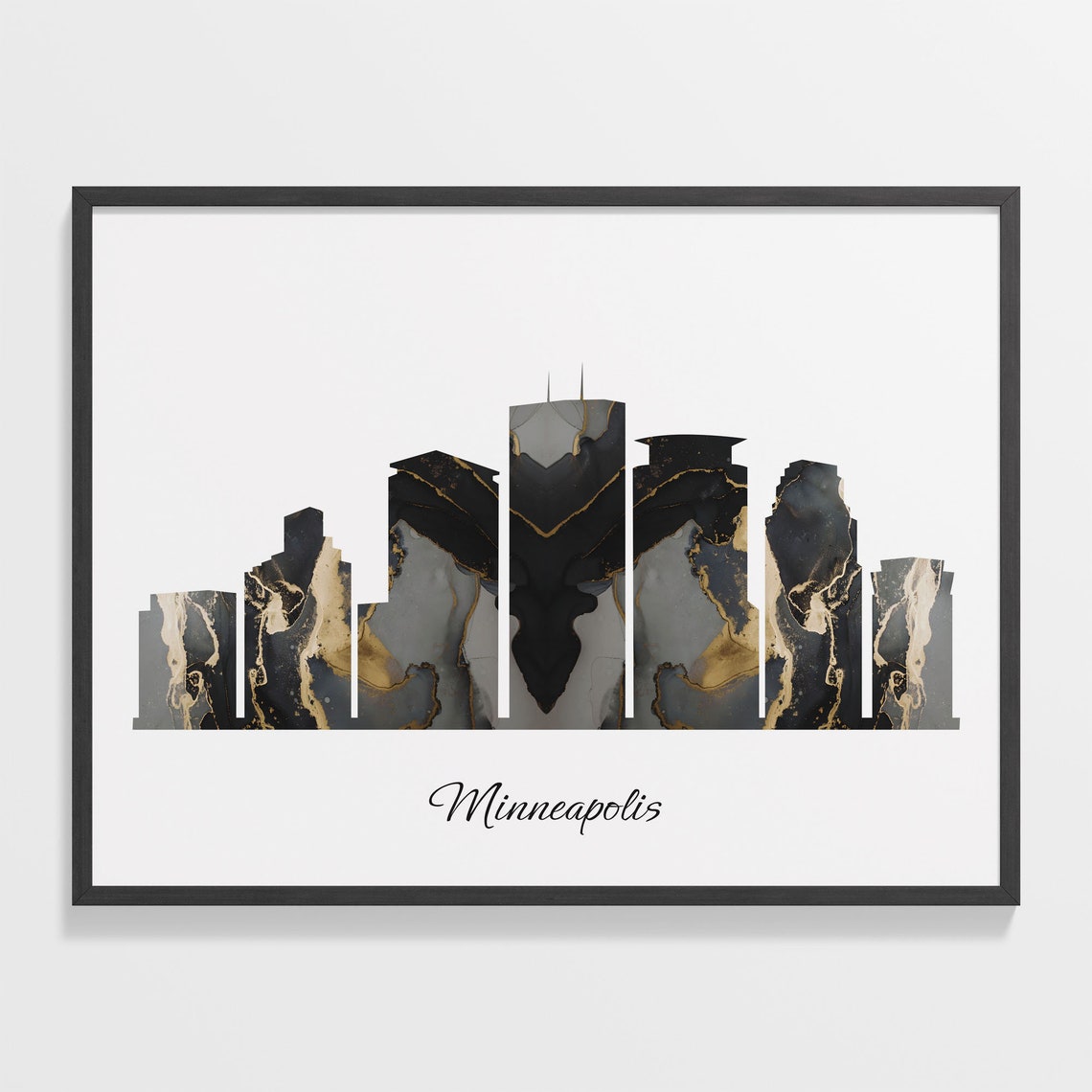 Minneapolis USA Marble Skyline Black Gold Minimalist Cityscape Poster