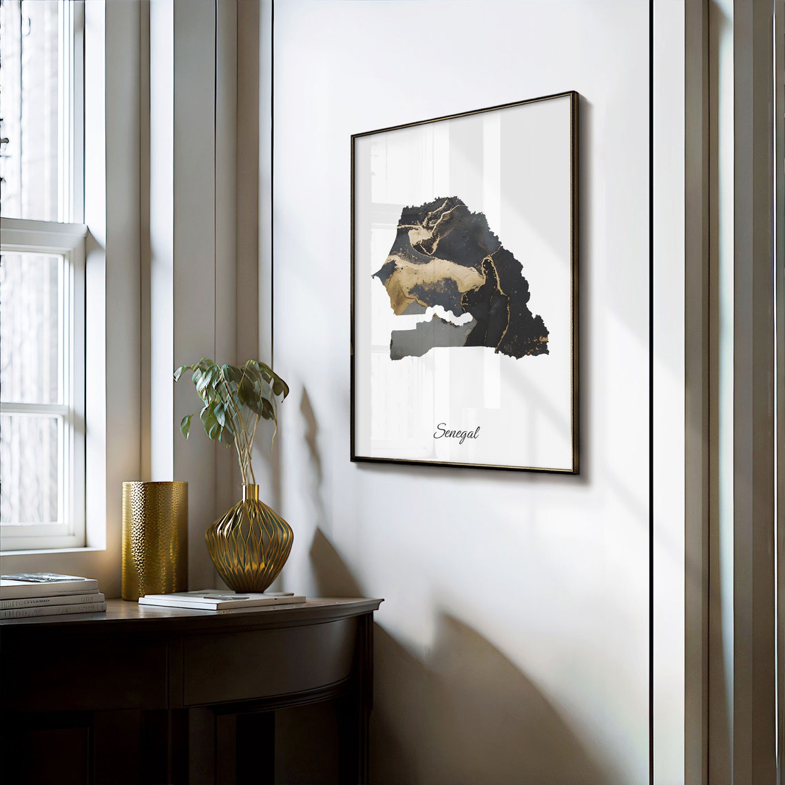 Senegal Elegant Country Map Black Gold Marble Minimalist Poster - Image 3