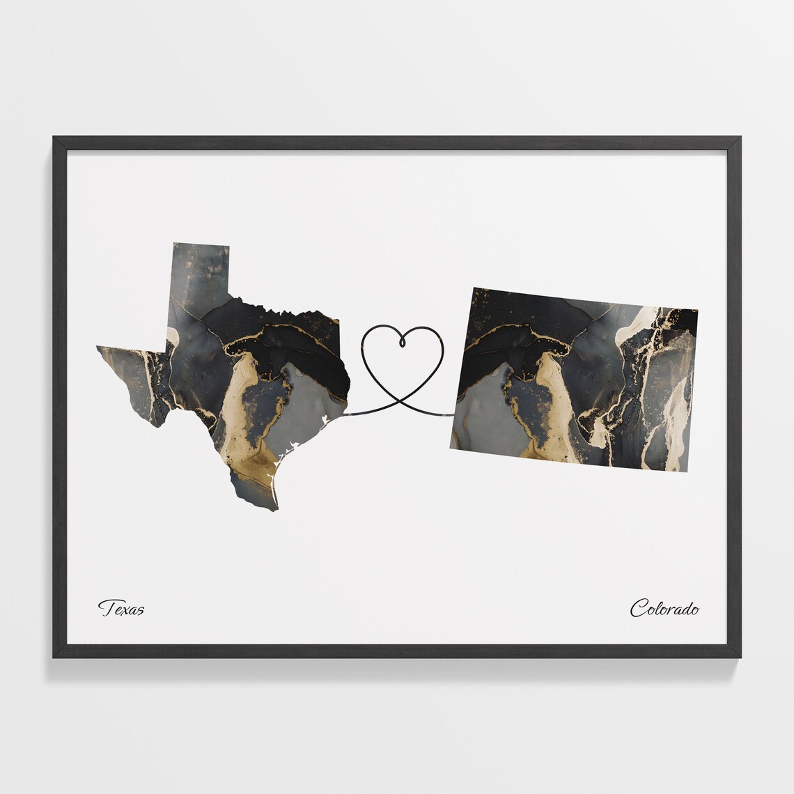 Texas To Colorado Map Poster, Travel Art Print