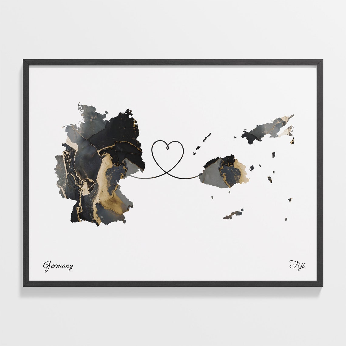 Germany and Fiji Heart Connection Black and Gold Marble Poster