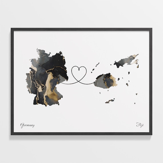 Germany and Fiji Heart Connection Black and Gold Marble Poster