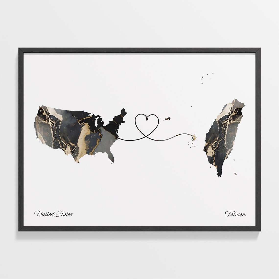 USA to Taiwan Map Poster, Moving Away Travel Print