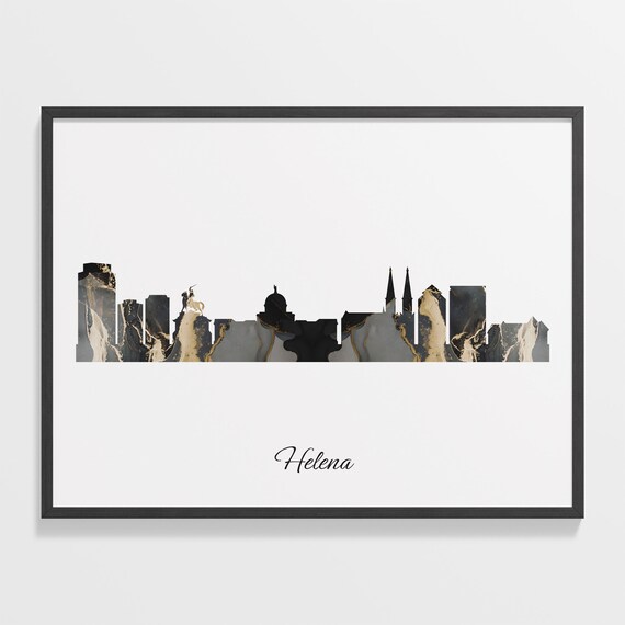 Helena Black Marble Skyline Silhouette Poster Modern Cityscape Art