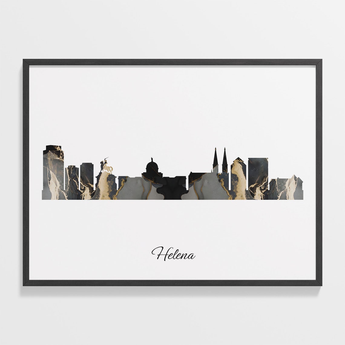 Helena Black Marble Skyline Silhouette Poster Modern Cityscape Art