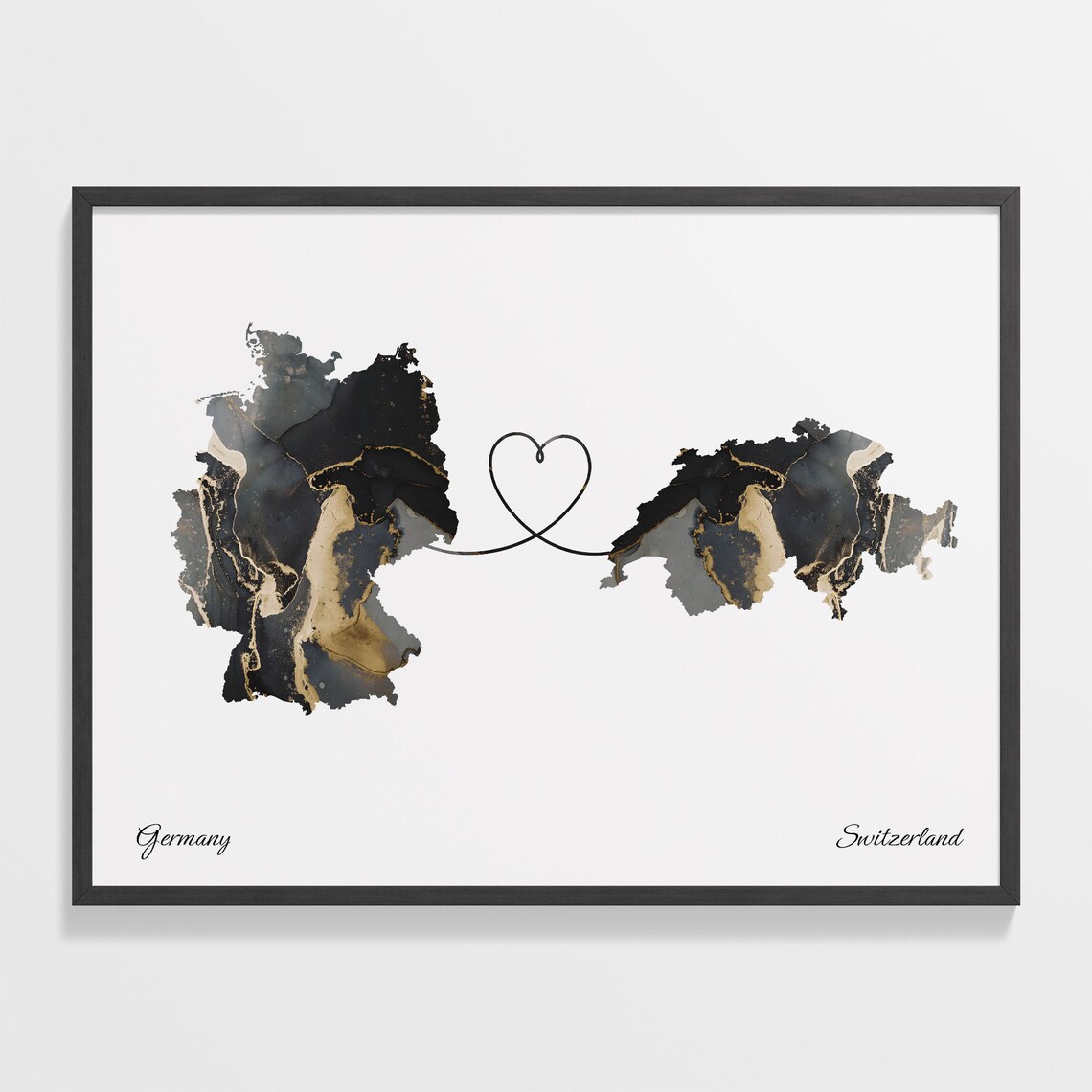 Germany To Switzerland Travel Map Poster, Marble