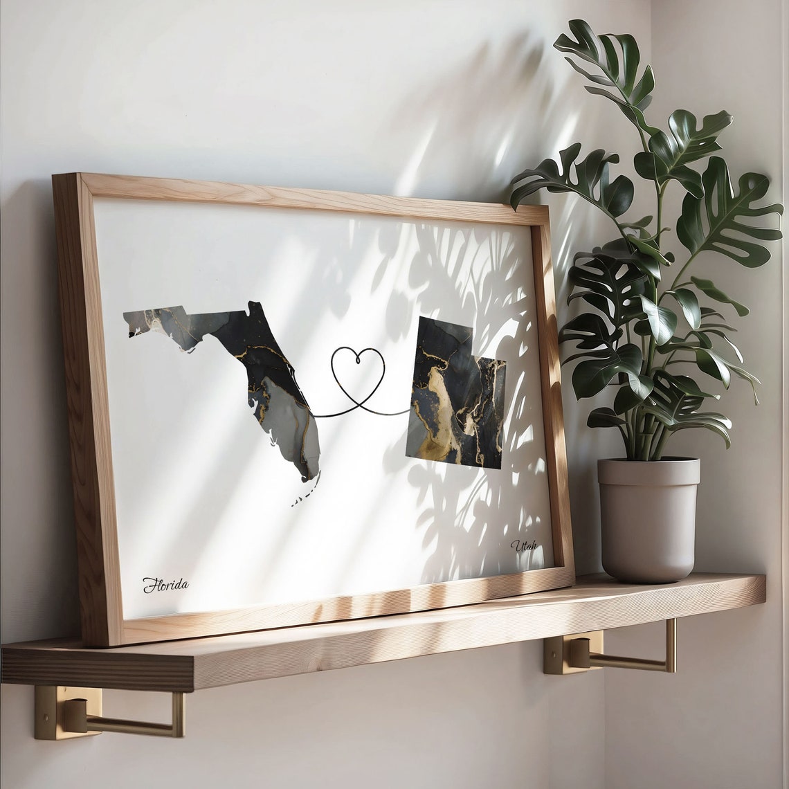 Florida To Utah Heart Linked Marble Map Love Connection Poster - Image 3