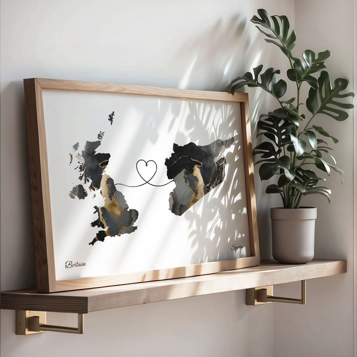 Britain To Syria Long Distance Marble Map Heart Print Gift Art - Image 3