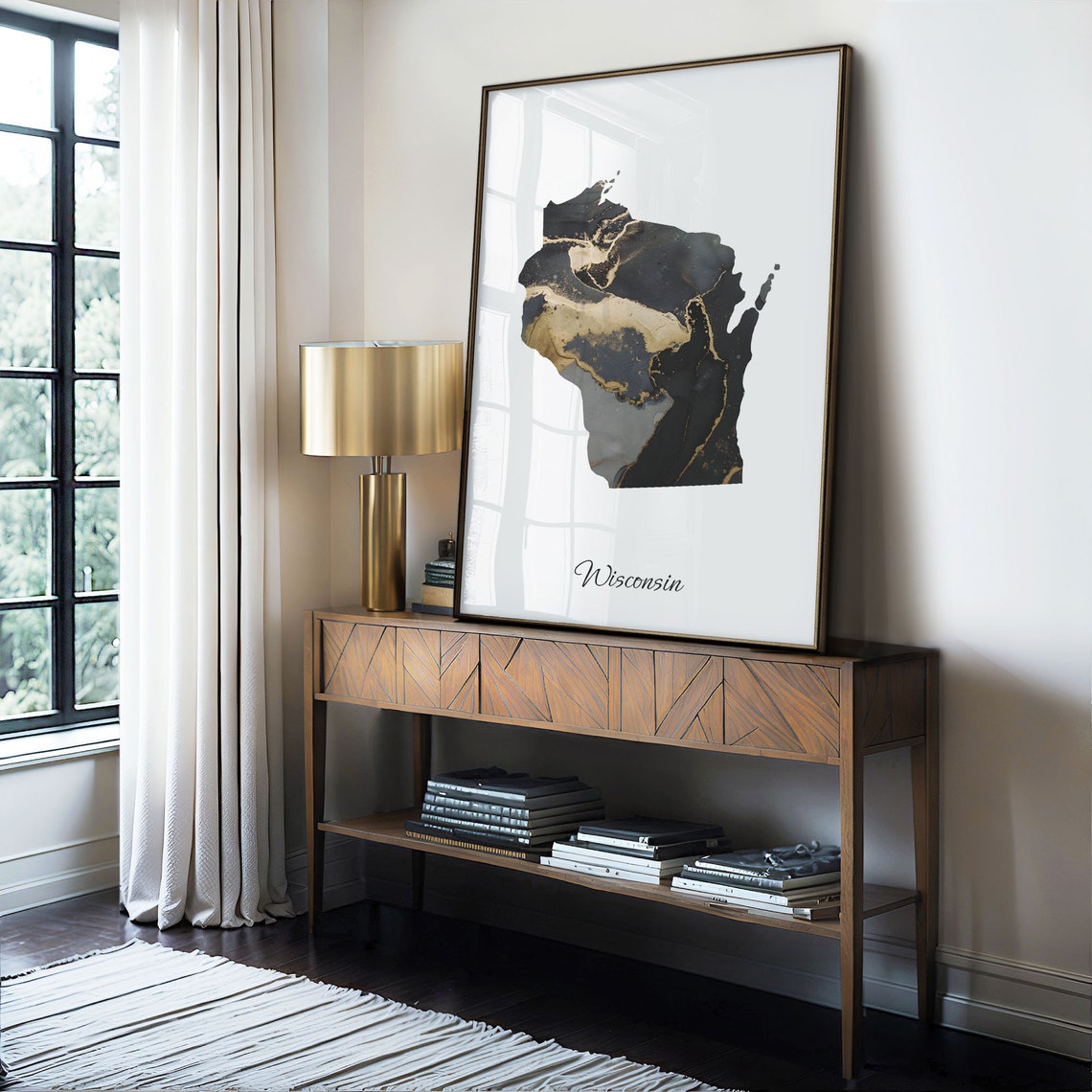Wisconsin Black And Gold Marble Map Minimalist Elegant Art Poster - Image 4