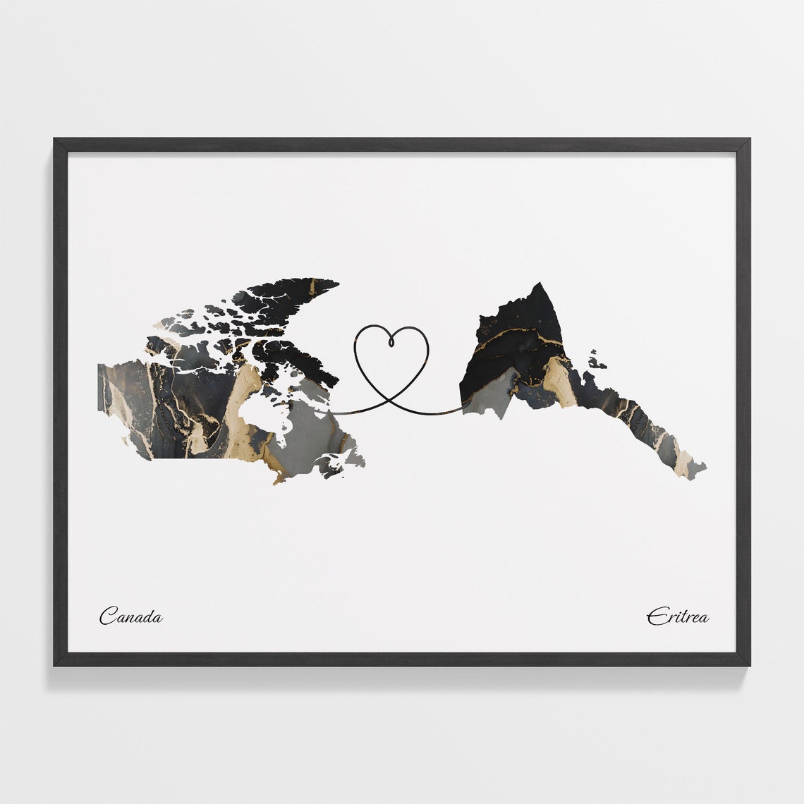 Canada to Eritrea Marble Map with Heart Long Distance Love Poster