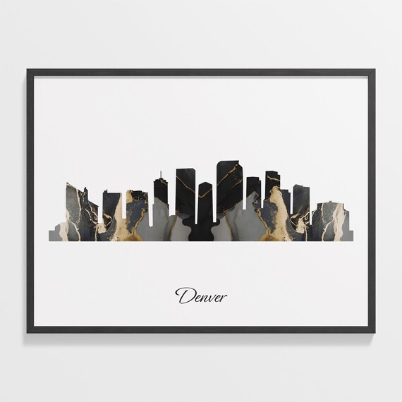 Denver Skyline Minimalist Black Gold Marble Cityscape Art Poster