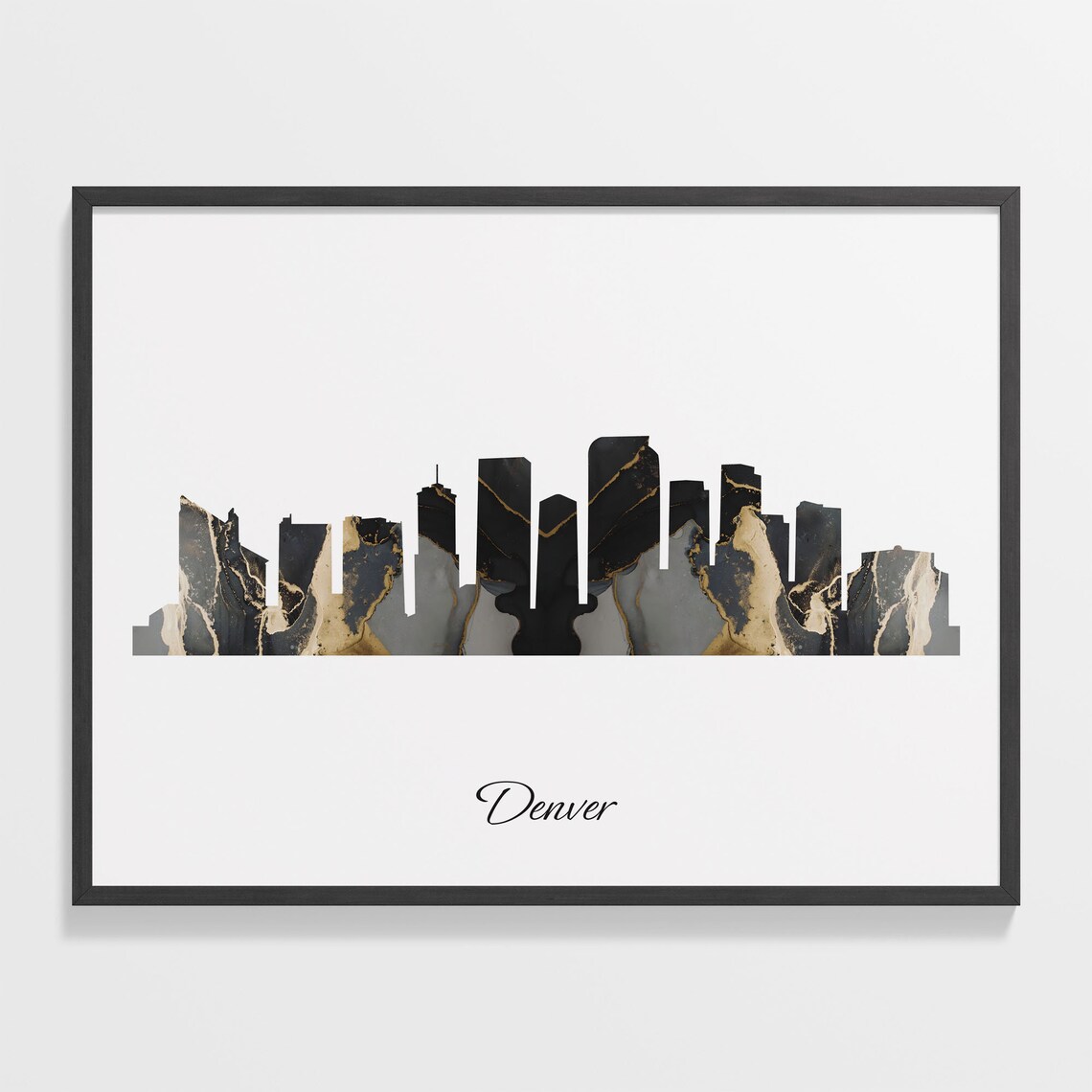 Denver Skyline Minimalist Black Gold Marble Cityscape Art Poster