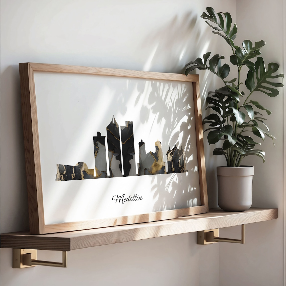 Marble Cityscape Medellin Skyline Colombia Black Gold Elegant Art Poster - Image 3