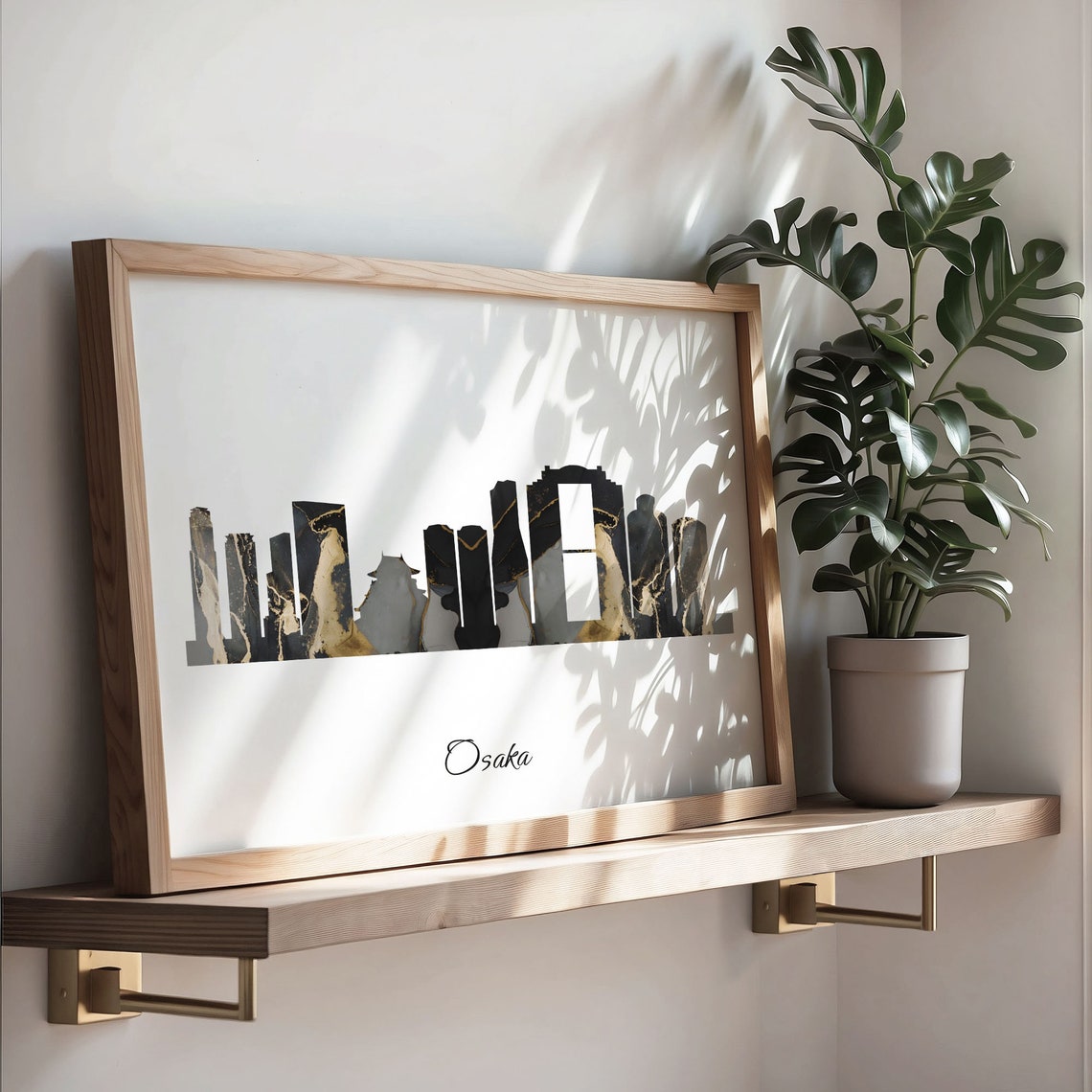 Osaka Japan Black Gold Marble Skyline Silhouette Cityscape Poster - Image 3