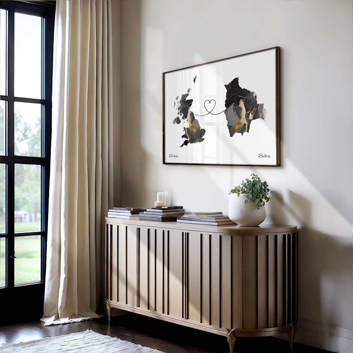 Britain to Bolivia Heart Connected Long Distance Marble Map Poster - Image 4