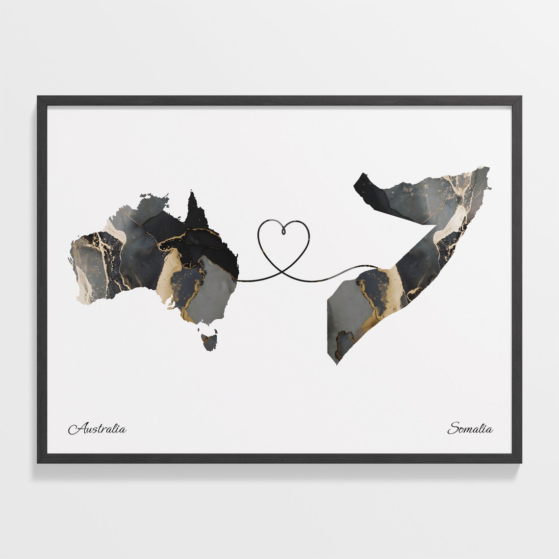 Australia Somalia Marble Two Countries Heart Connection Art Poster