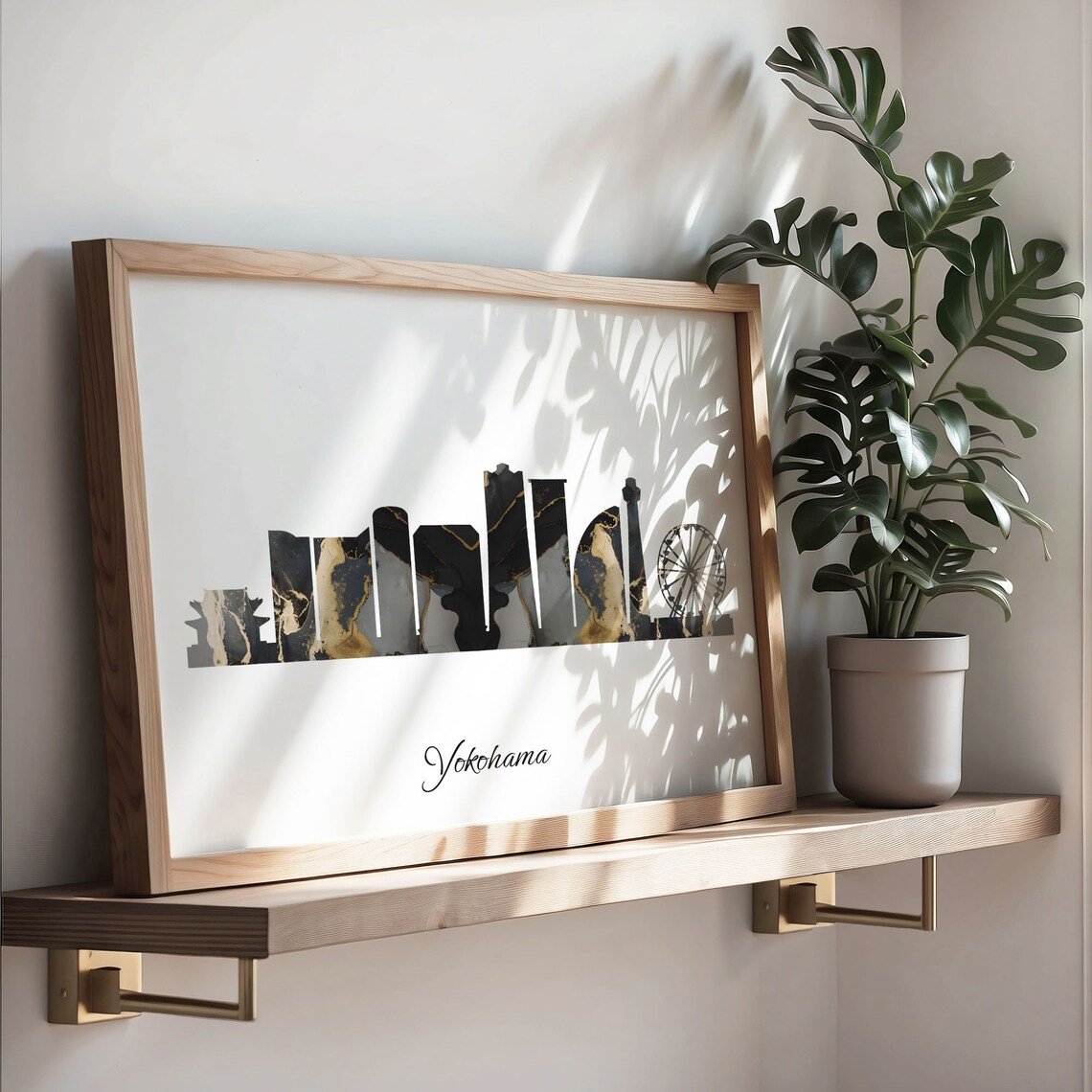 Yokohama Skyline Black Gold Marble Cityscape Japan Travel Decor Poster - Image 3