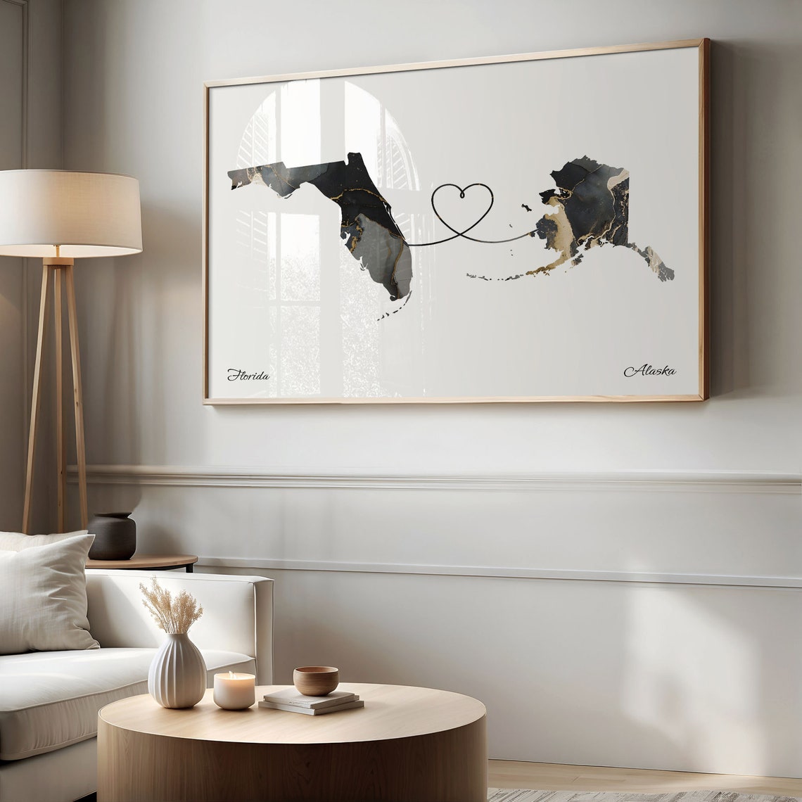 Florida Alaska Marble Two Countries Heart Connection Art Poster - Image 2