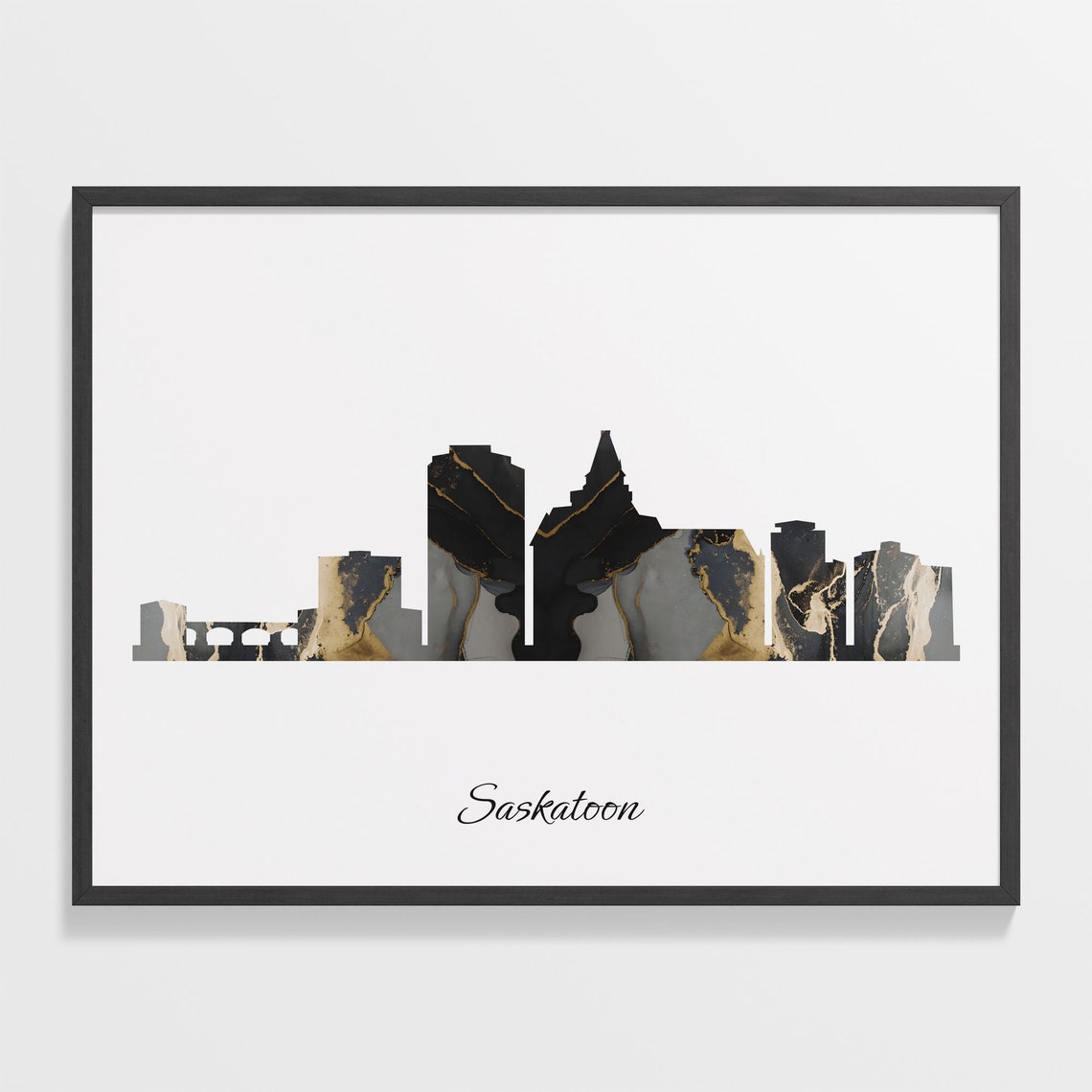 Saskatoon Luxury Black Gold Marble City Skyline Silhouette Poster