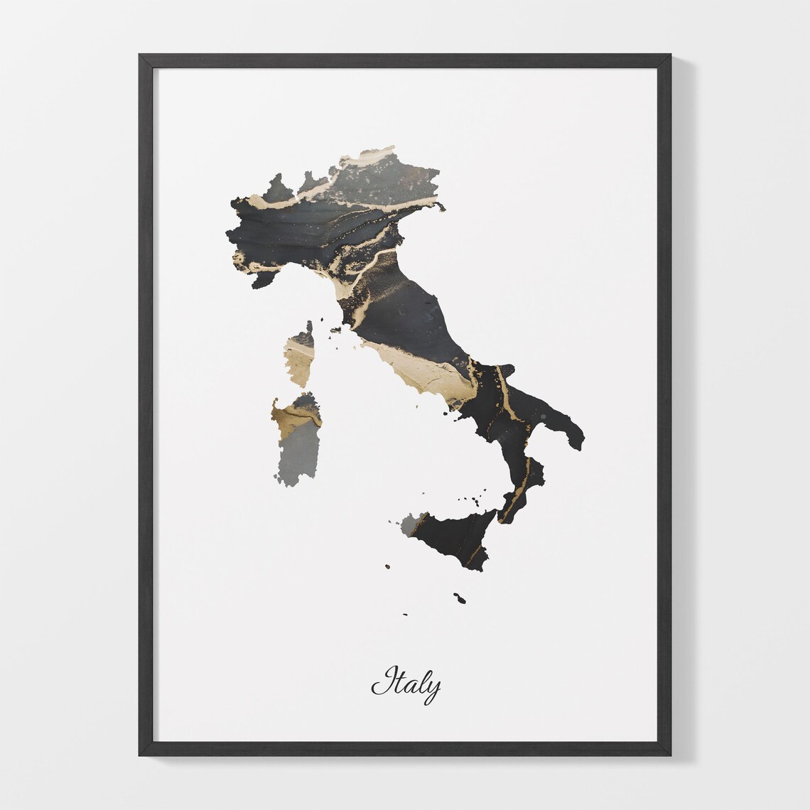 Italy Art Print, Elegant Black And Gold Map