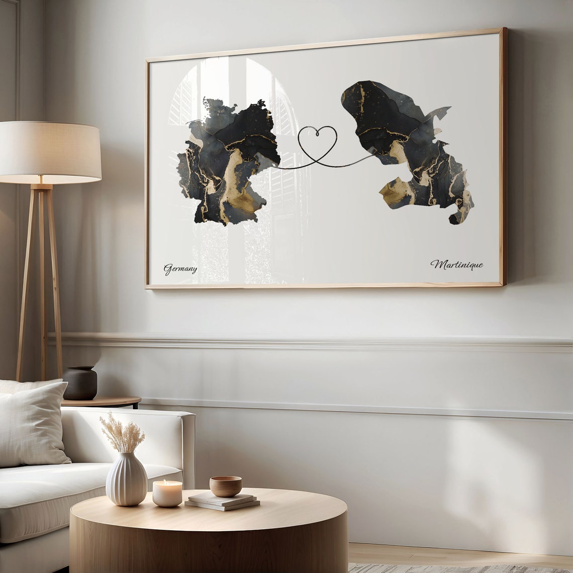Germany and Martinique Two Countries Black Gold Marble Map Poster - Image 2
