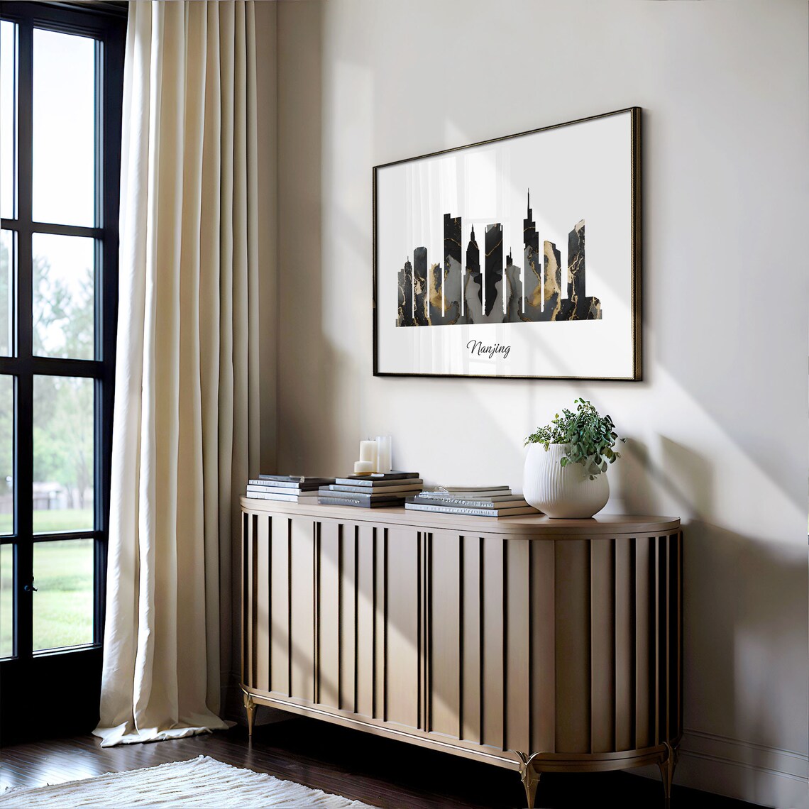 Nanjing China Marble Skyline Black Gold Minimalist Cityscape Poster - Image 4