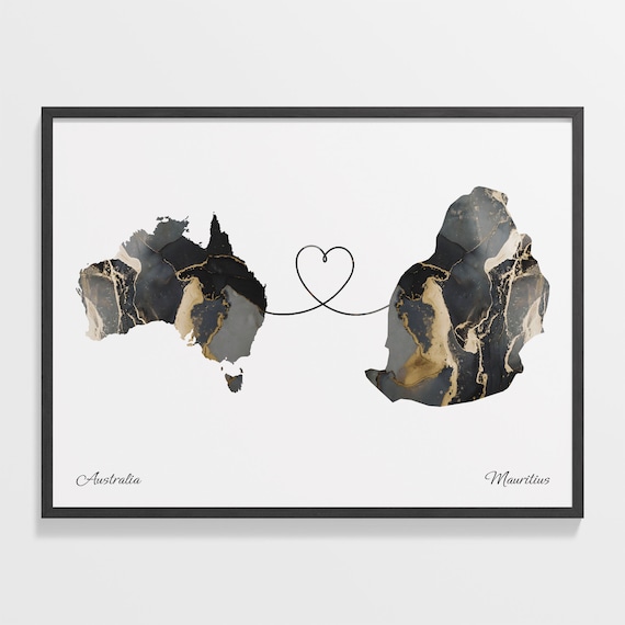 Australia Mauritius Marble Two Countries Heart Connection Art Poster