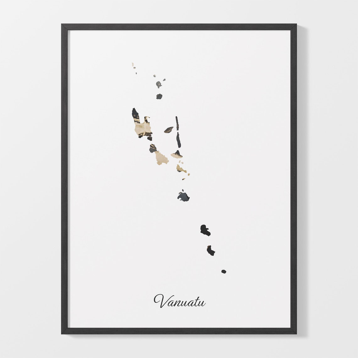 Vanuatu Black and Gold Marble Country Map Silhouette Minimalist Poster