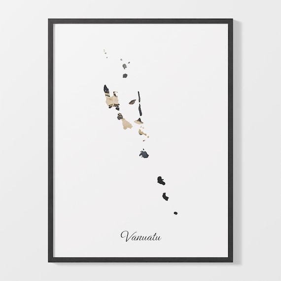 Vanuatu Black and Gold Marble Country Map Silhouette Minimalist Poster