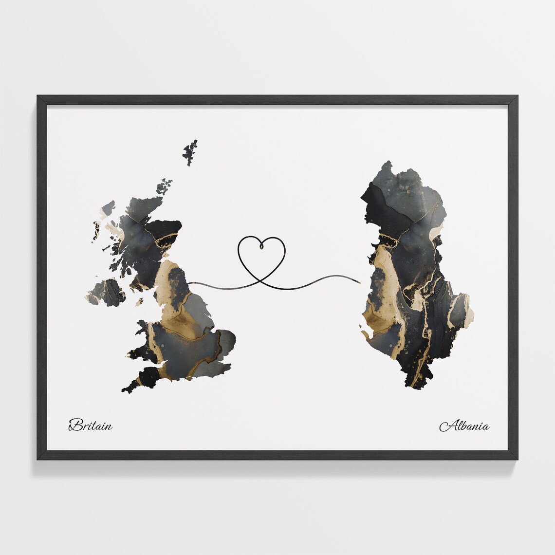 Britain to Albania Map Travel Poster