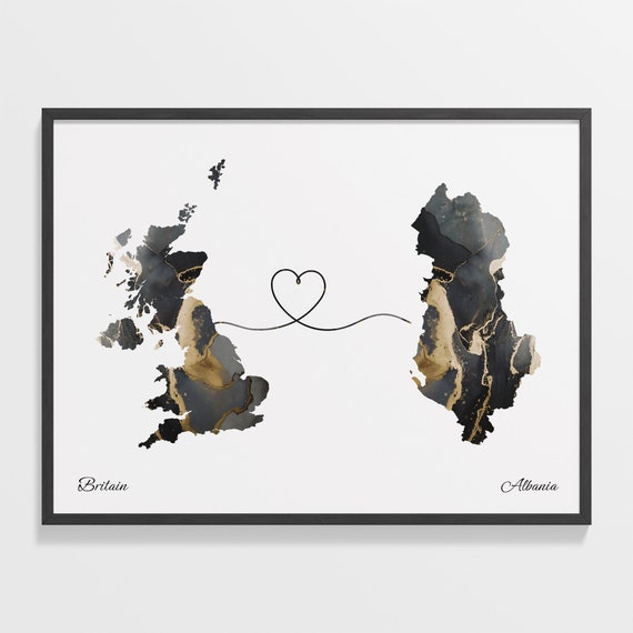 Britain to Albania Map Travel Poster