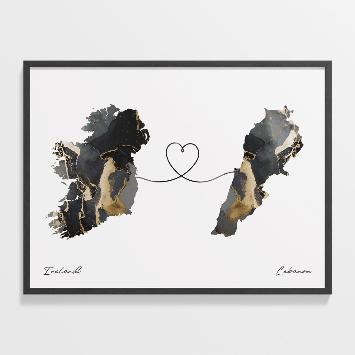 Ireland to Lebanon Two Countries Map Travel Poster