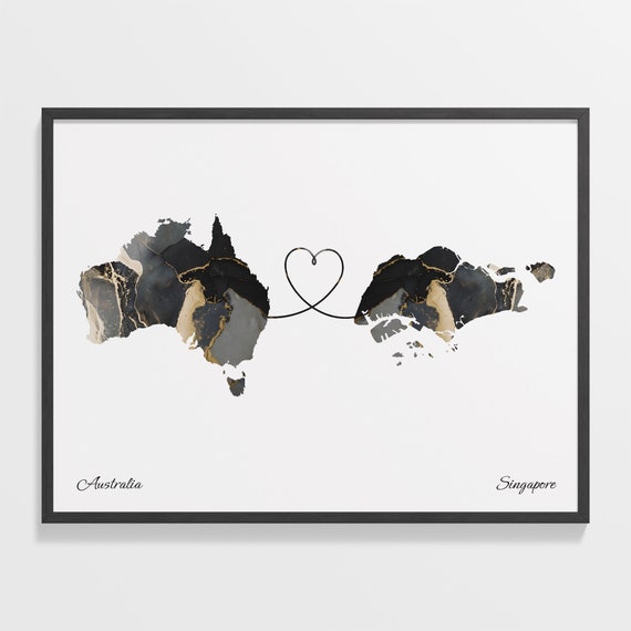Australia To Singapore Print Sierra Leonean Gift Marble Two Countries Map Poster Travel Art Adventure Awaits C22 958