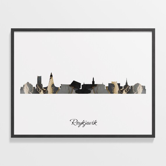 Reykjavik Black Marble Skyline Iceland City Poster Modern Cityscape Art