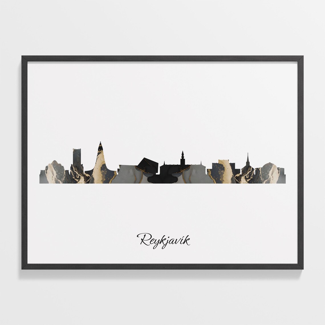 Reykjavik Black Marble Skyline Iceland City Poster Modern Cityscape Art