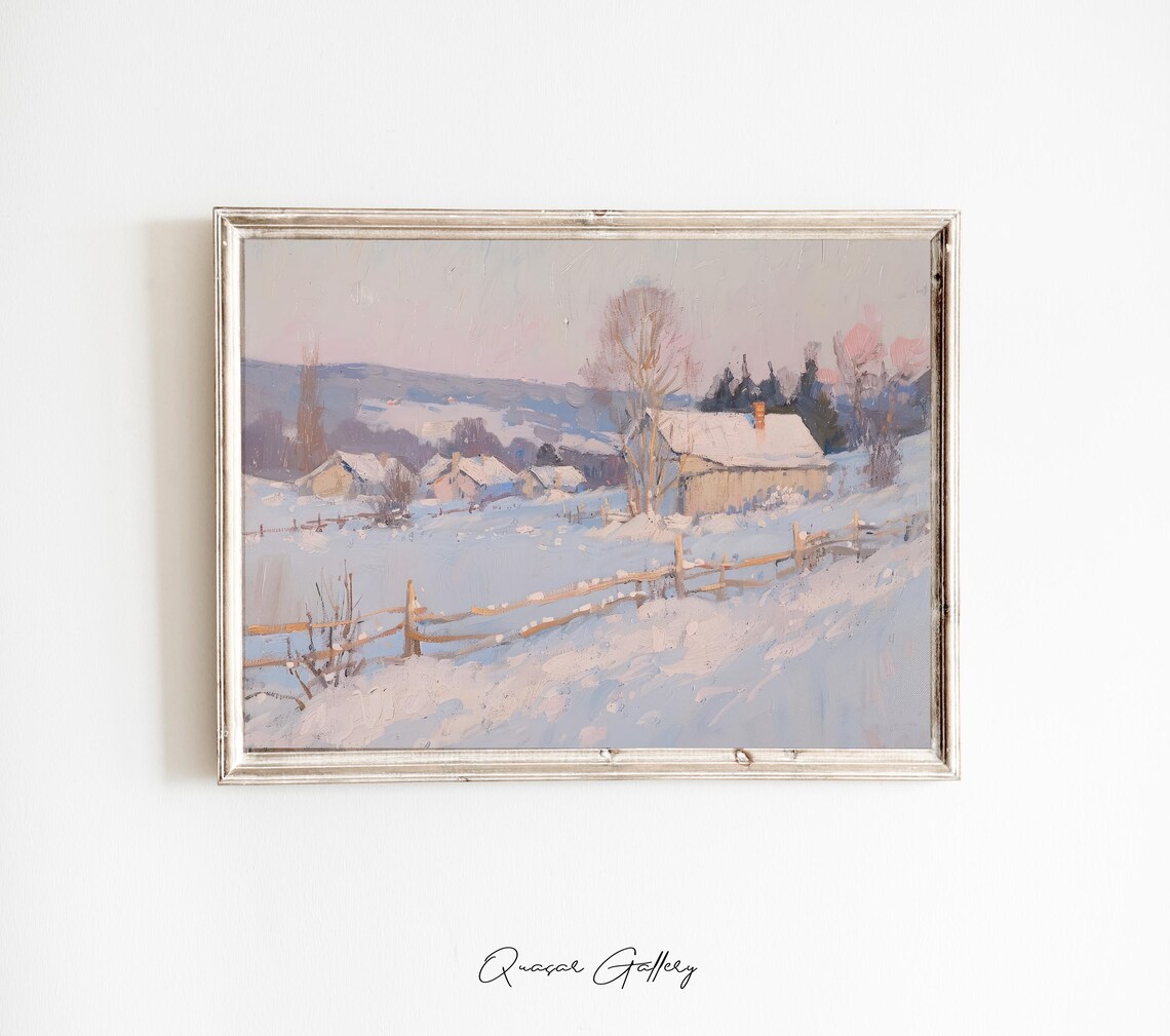 Abstract Winter Landscape Painting, Rustic Holiday Decor - Image 2