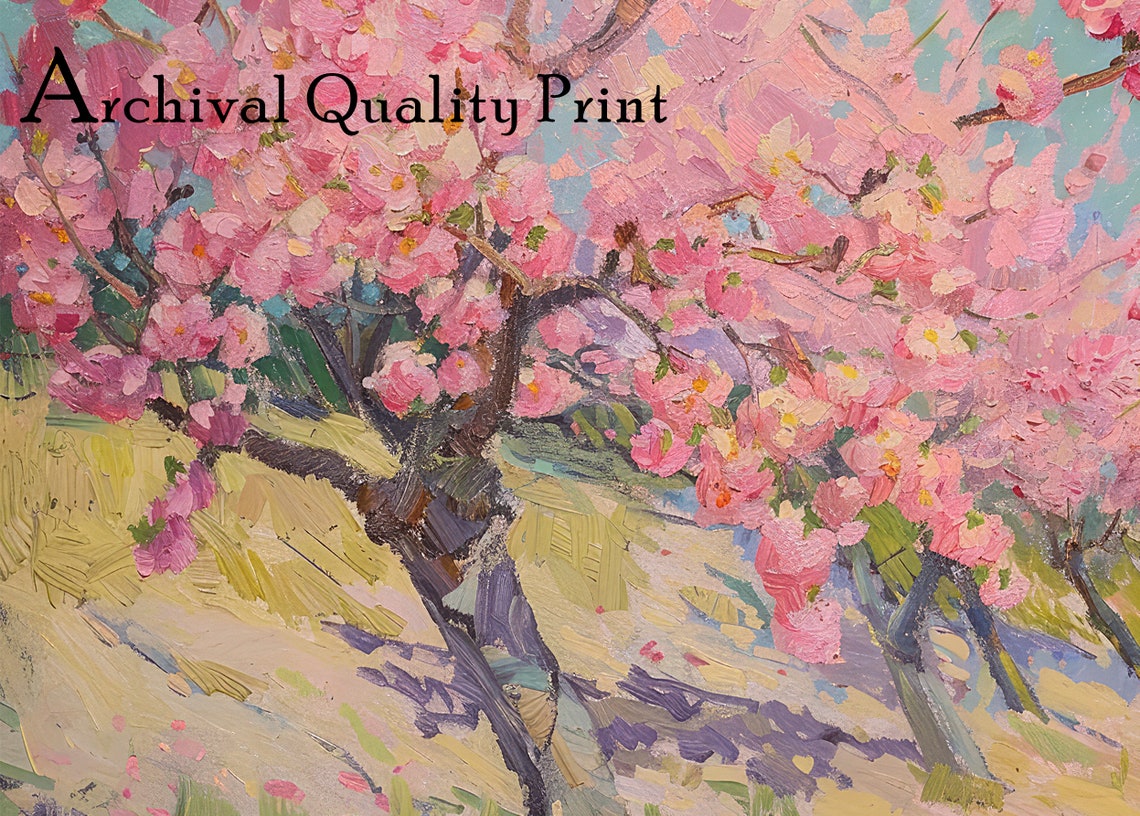 Spring Garden Print Original Art Pastel Pink Wall Print Cherry Blossom Art Whimsical Tree Art Peaceful Wall Art Soft Tonal Palette - Image 4