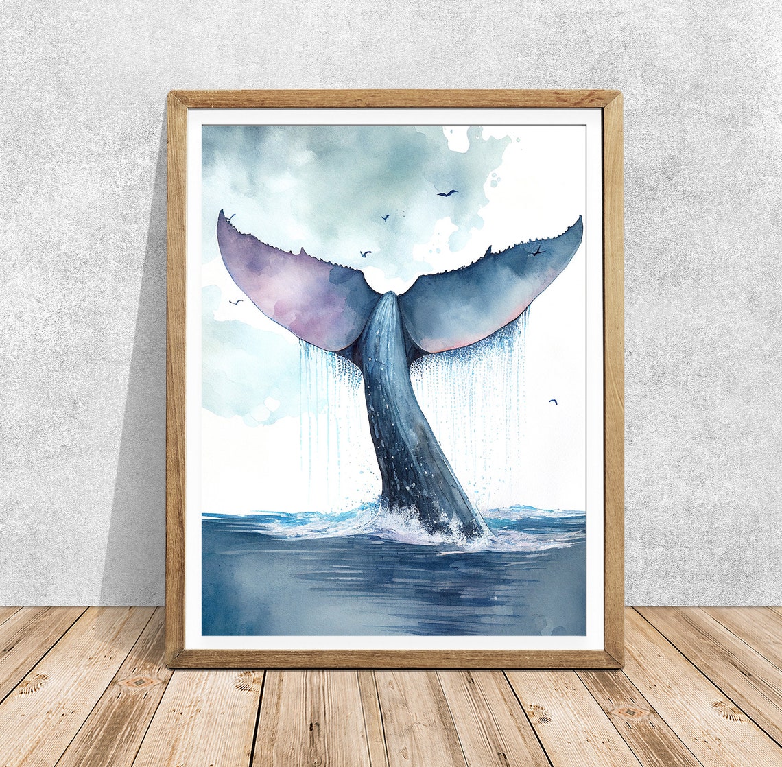Whale Tail Watercolor Art Print, Nursery Decor - Image 3