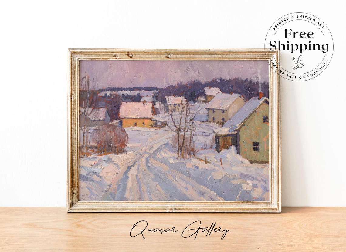 Snow Village Winter House Rustic Christmas Art Print