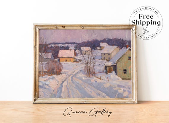 Snow Village Winter House Rustic Christmas Art Print