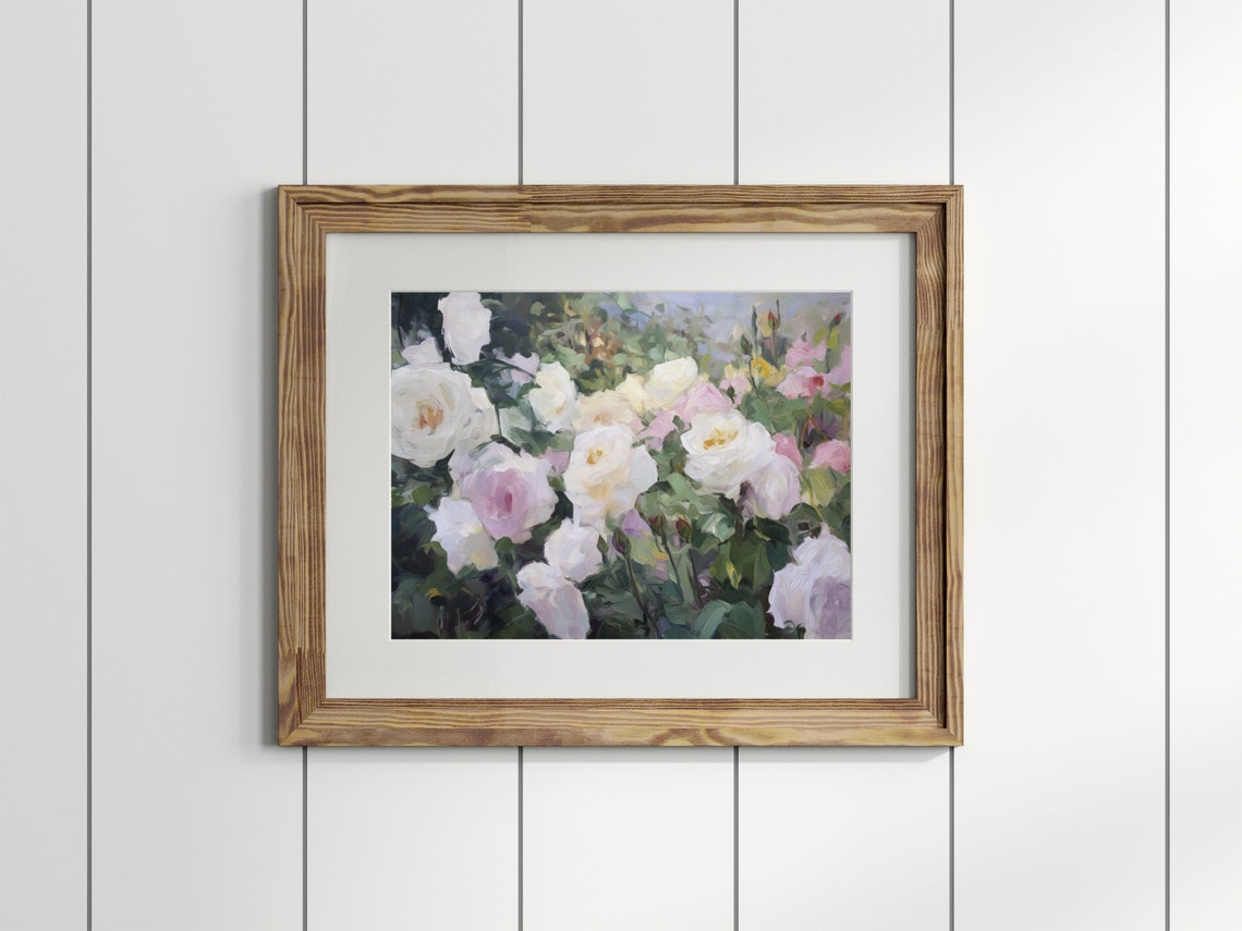 Hand Painted Oil Painting Moody Botanical Art Teen Girl Room Wall Art Floral Painting White Roses Oil Painting White Roses - Image 4