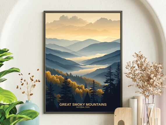 Great Smoky Mountains National Park Misty Ridges Vintage Poster
